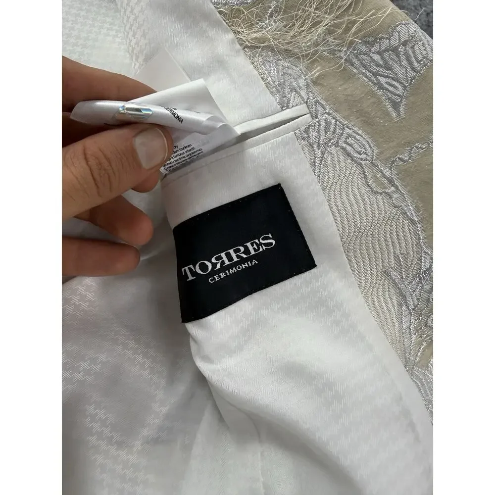 Torres Mens Tuxedo Suit 40 US 50 EU Beige Floral Borcade Tasseled 3pcs Set t12